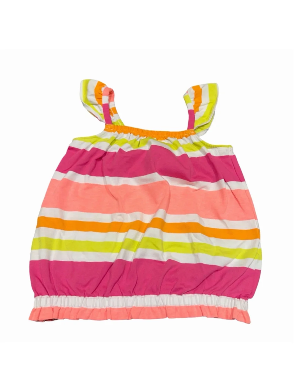 Gymboree Girls Striped Bubble Tank Top Sz 4 Pink White Orange Green‎ Neon Summer